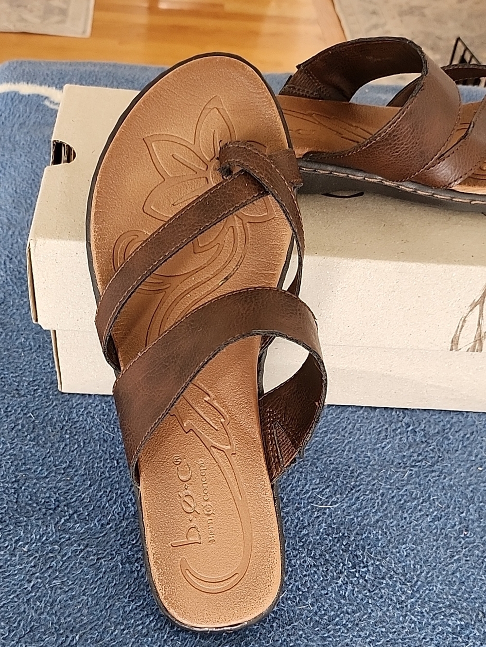b.o.c. Brown Leather Strappy Slide Sandals